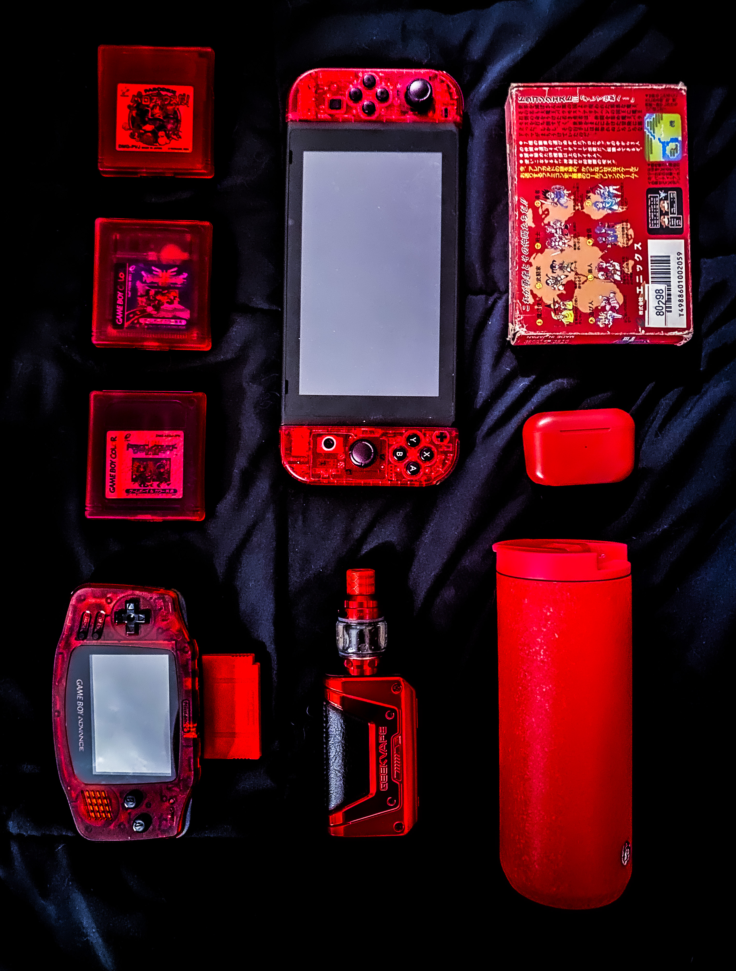 a photo of many red objects, surely too many to list