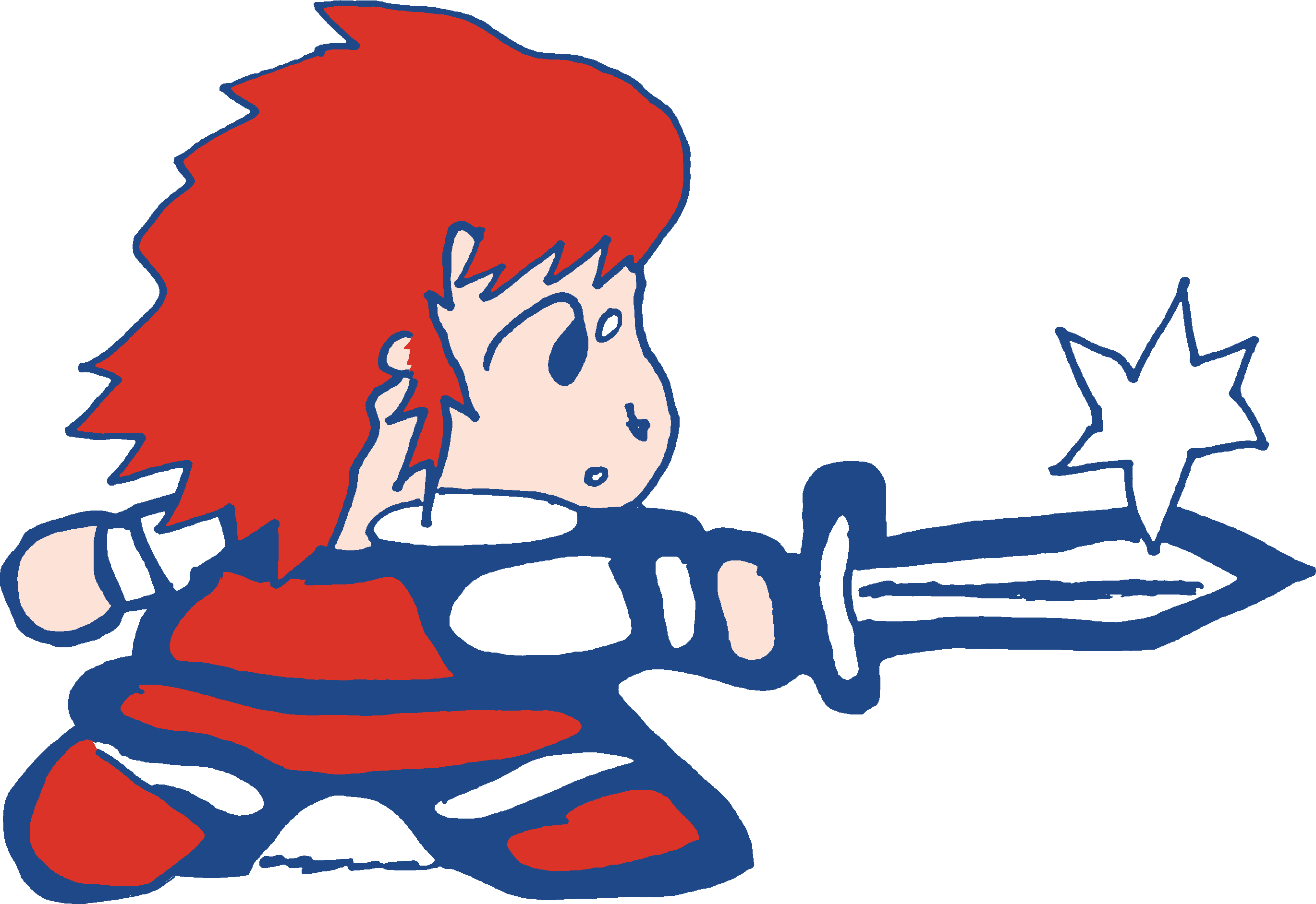 ruby as the hero from dragon quest drawn in the style of akira toriyama, swinging a sword